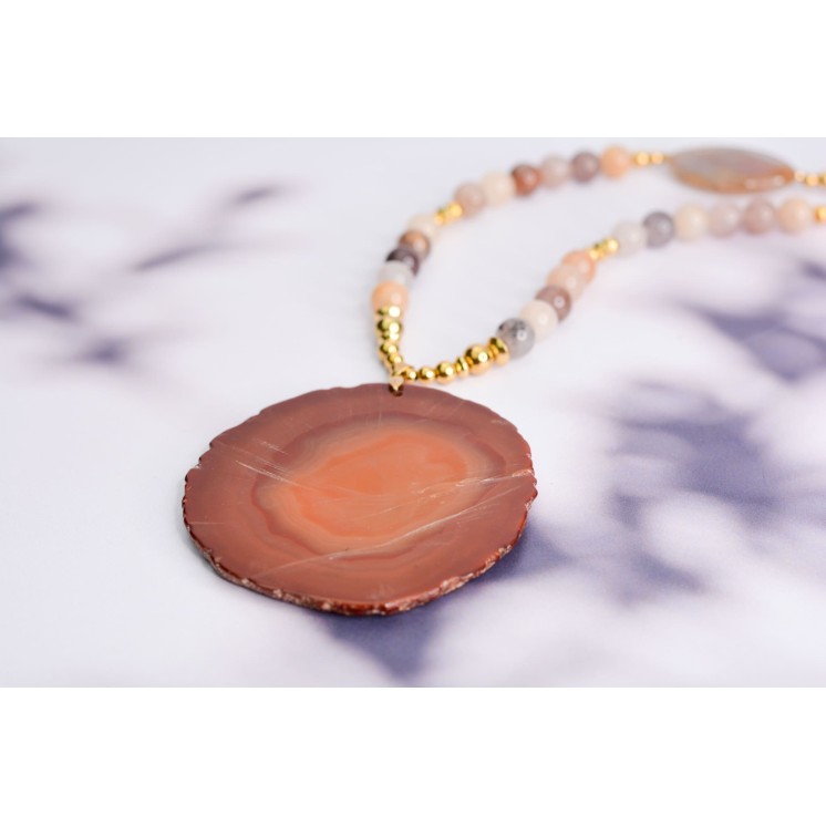 Collier ethnique- Mandala - Jade jaune orangée
