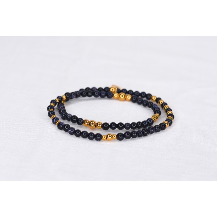 Bracelet LINA Double Blue Sandstone 49€ | Perles Naturelles Acier Doré