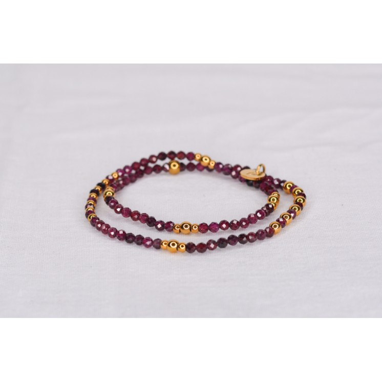 Bracelet LINA Grenat Facettes 49€ | Double Pierre Rouge Acier Doré