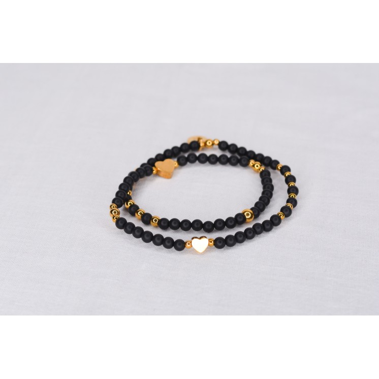 Bracelet LINA Onyx Mat Coeur 49€ | Pierre Noire Protection