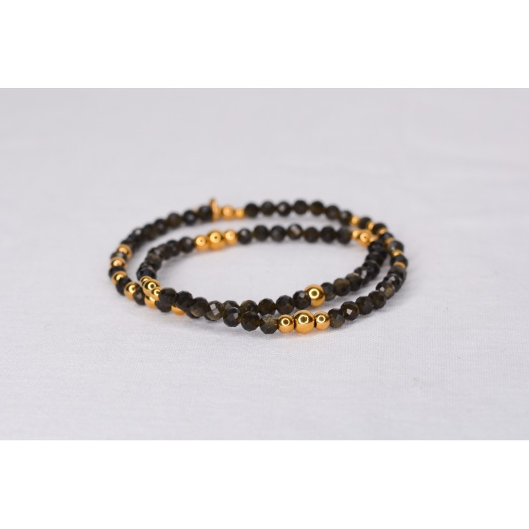 Bracelet LINA Obsidienne Gold 49€ | Double Pierre Dorée Acier