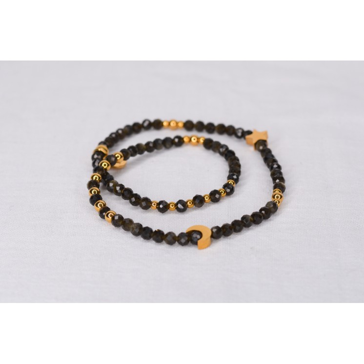 Bracelet LINA Obsidienne Gold Étoile Lune 49€ | Pierre Dorée