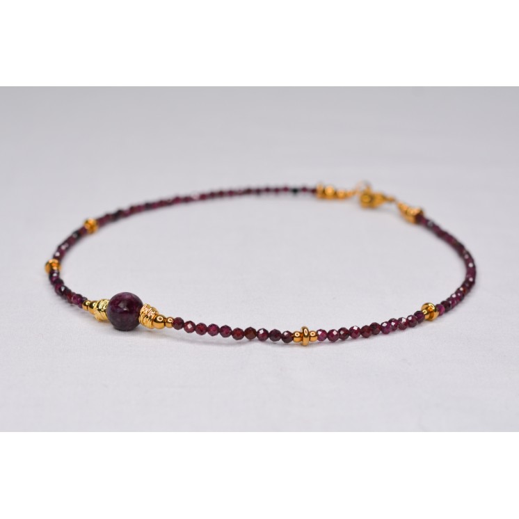 Collier EMY 1B Grenat à Facettes 75€ | Perles Naturelles Acier Doré 38cm