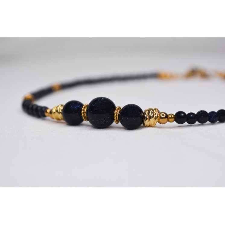 Collier EMY 3B Blue Sandstone 75€ | Perles Naturelles Acier Doré 38cm