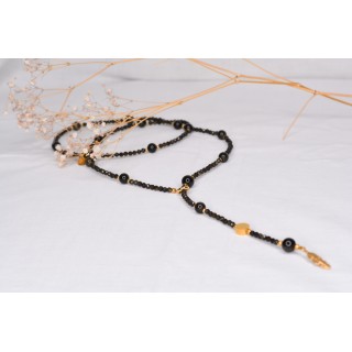 Sautoir LYA Obsidienne Gold Facettes Plume 99€ | Perles Naturelles Acier Doré