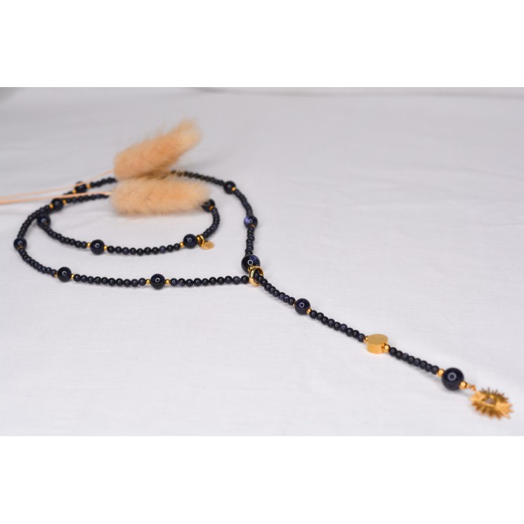 Sautoir LYA Blue Sandstone Pendentif Coeur 99€ | Perles Naturelles Acier Doré