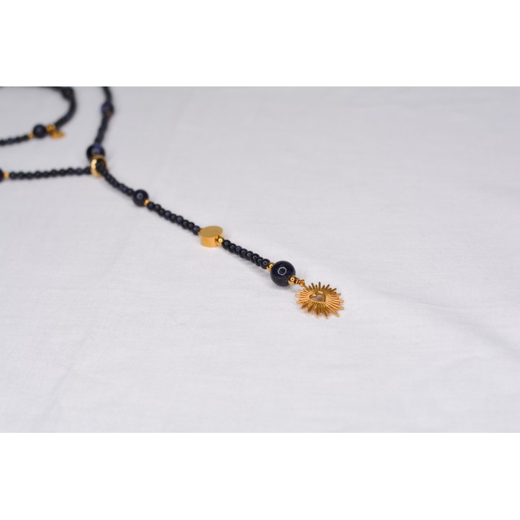 Sautoir LYA Blue Sandstone Pendentif Coeur 99€ | Perles Naturelles Acier Doré