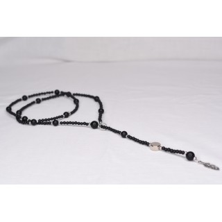 Sautoir LYA Onyx Mat Pendentif Plume 99€ | Perles Naturelles Acier Argent