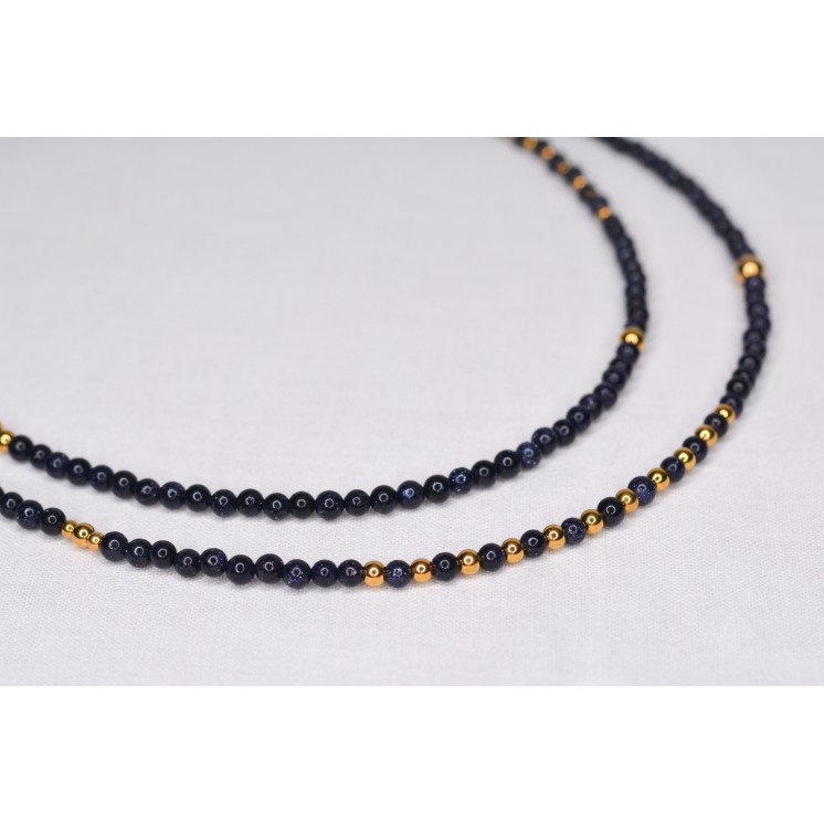 Sautoir LIV Blue Sandstone 99€ | Perles Naturelles Acier Doré 101cm