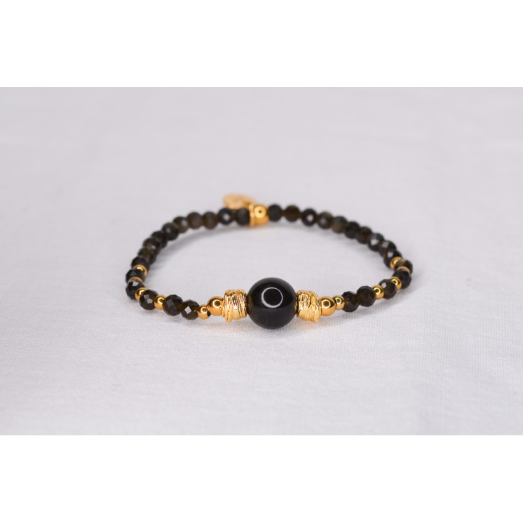 Bracelet EMY 1B Obsidienne Gold Facettes 45€ | Pierre Dorée