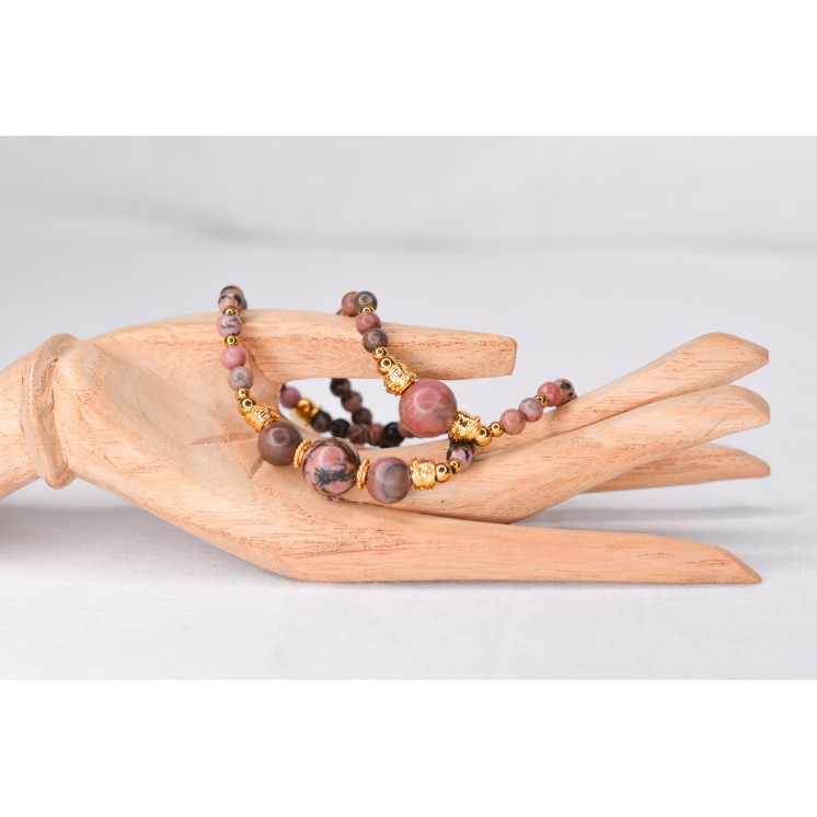 Bracelet EMY 3B Rhodonite Rose | Pierre Amour Compassion