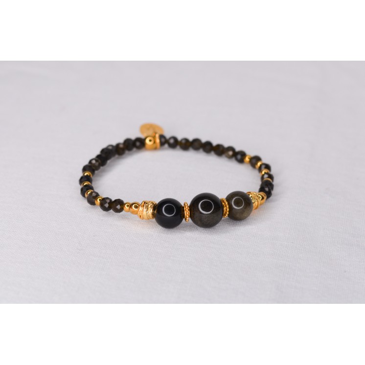Bracelet EMY 3B Obsidienne Gold | Pierre Protection Ancrage Clarté