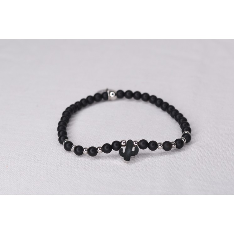 Bracelet LINA Simple Onyx Mat - Motif Cactus