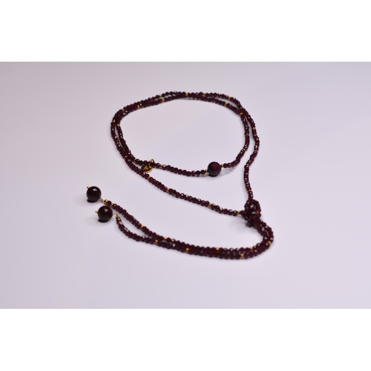 Collier LOLA Grenat à Facettes 99€ | Perles Naturelles Acier Doré 120cm