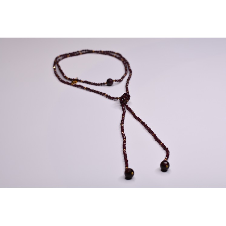 Collier LOLA Grenat à Facettes 99€ | Perles Naturelles Acier Doré 120cm