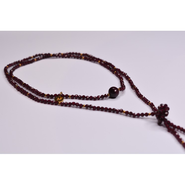 Collier LOLA Grenat à Facettes 99€ | Perles Naturelles Acier Doré 120cm