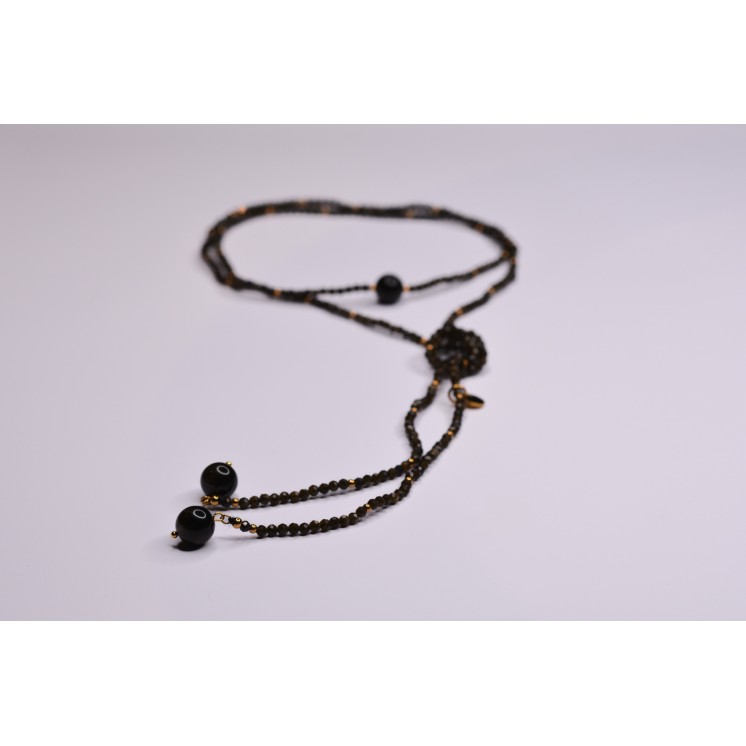 Collier LOLA Obsidienne Gold à Facettes 99€ | Perles Naturelles Acier Doré