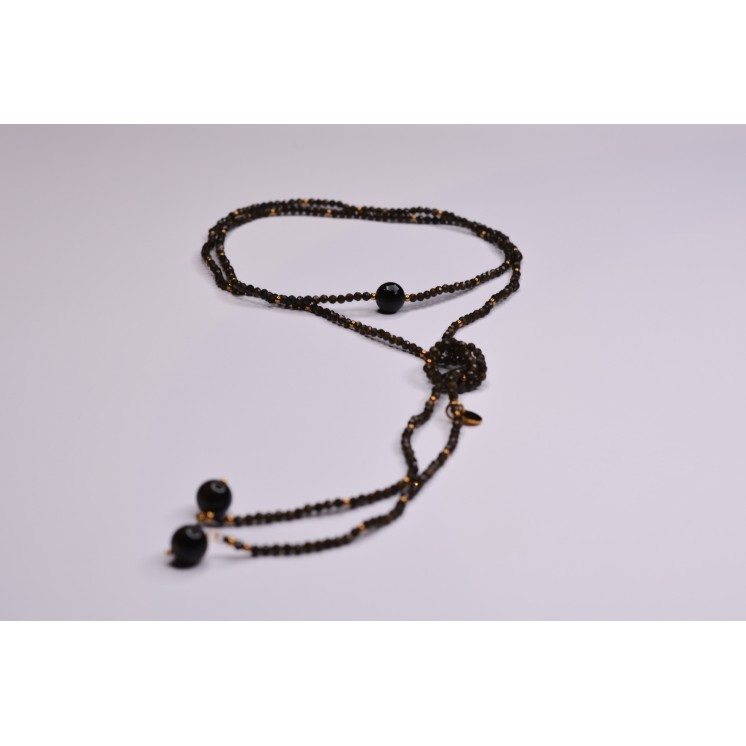 Collier LOLA Obsidienne Gold à Facettes 99€ | Perles Naturelles Acier Doré
