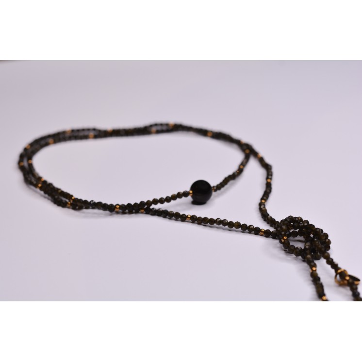 Collier LOLA Obsidienne Gold à Facettes 99€ | Perles Naturelles Acier Doré