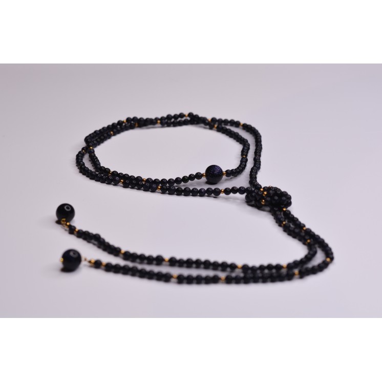 Collier LOLA Blue Sandstone 99€ | Perles Naturelles Acier Doré 120cm