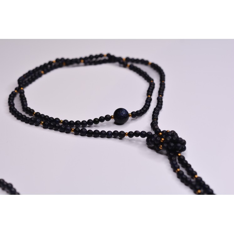 Collier LOLA Blue Sandstone 99€ | Perles Naturelles Acier Doré 120cm