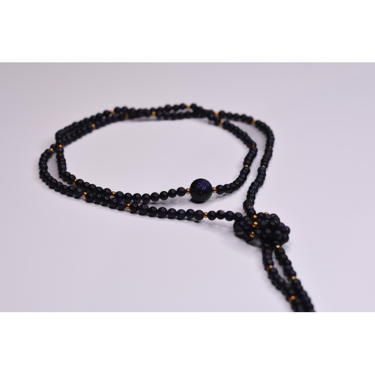 Collier LOLA Blue Sandstone 99€ | Perles Naturelles Acier Doré 120cm