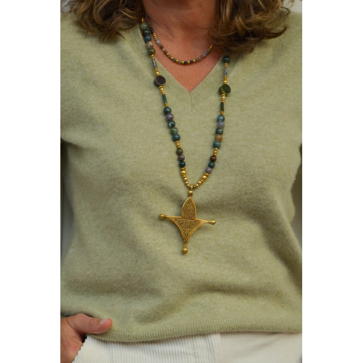 COLLECTION ETHNIQUE - Croix Touarègue AGATE INDIENNE