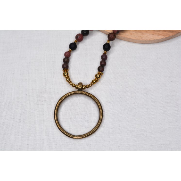 COLLECTION ETHNIQUE - Collier Amélie RHODONITE - ONYX NOIR MAT