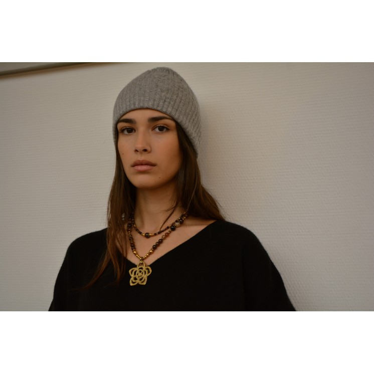 Collier ethnique - fleur - Agate marron