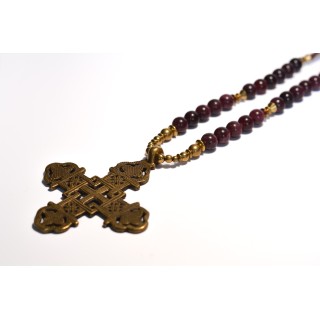 Collier ethnique- Croix éthiopienne - Grenat