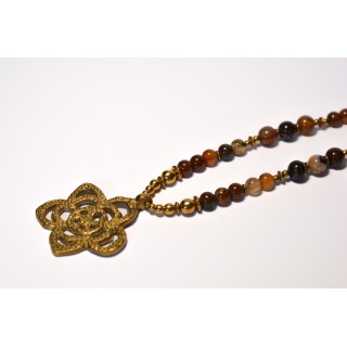 Collier ethnique - fleur - Agate marron