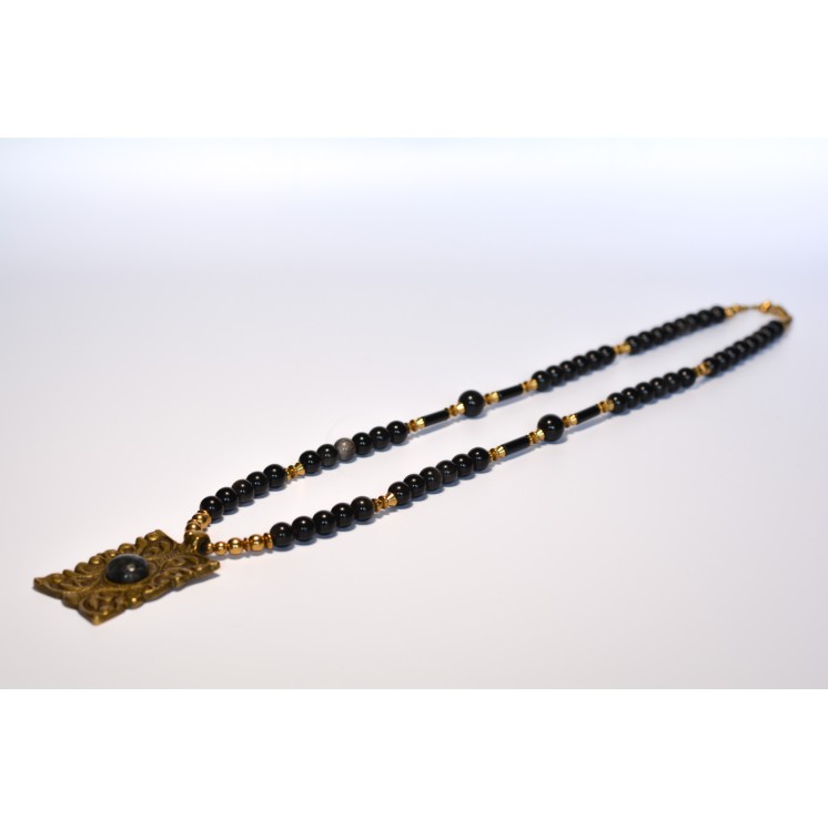 Collier ethnique- Jenny - Obsidienne silver