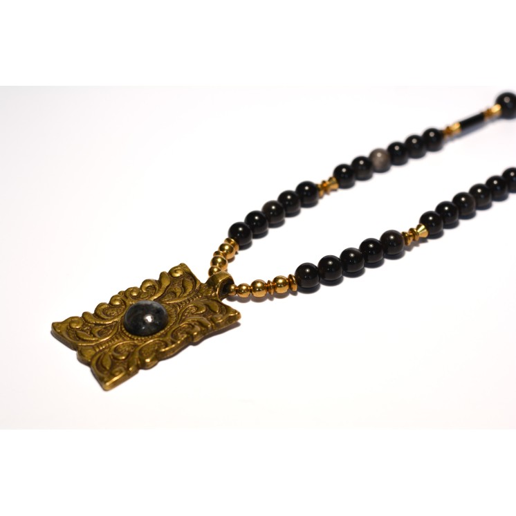 Collier ethnique- Jenny - Obsidienne silver