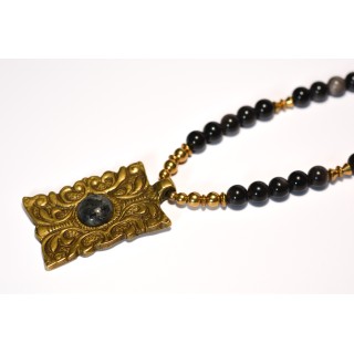 Collier ethnique- Jenny - Obsidienne silver