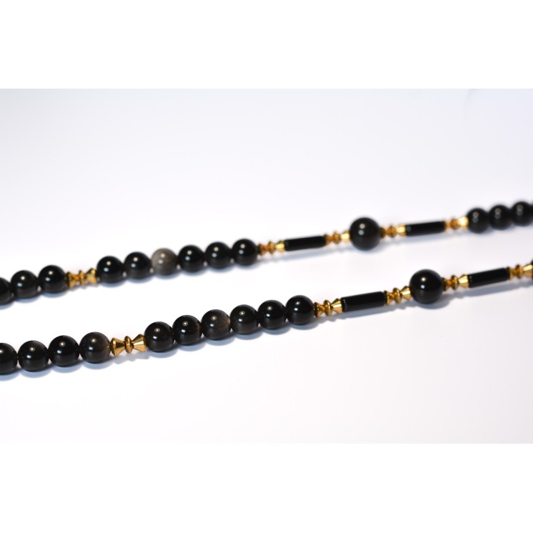 Collier ethnique- Jenny - Obsidienne silver