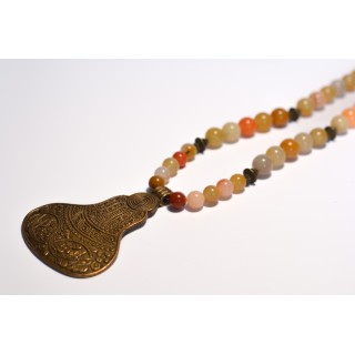 Collier ethnique- Cloche - Jade jaune orangée
