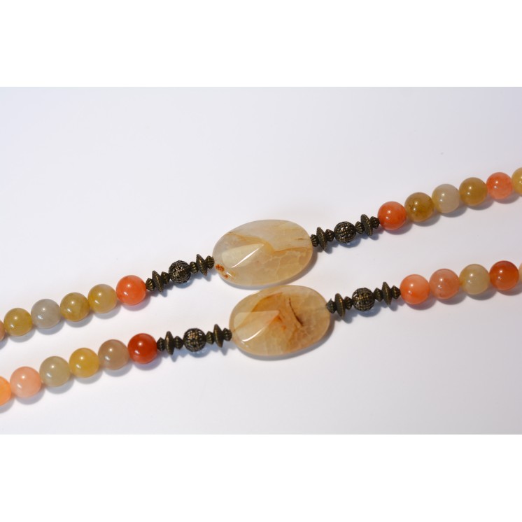 Collier ethnique- Cloche - Jade jaune orangée