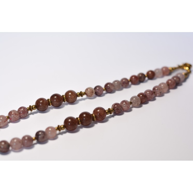 Collier ethnique - fleur 2 - Quartz Strawberry