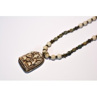 Collier Ethnique - Petit Modèle Ganesh - Howlite et Turquoise Africain