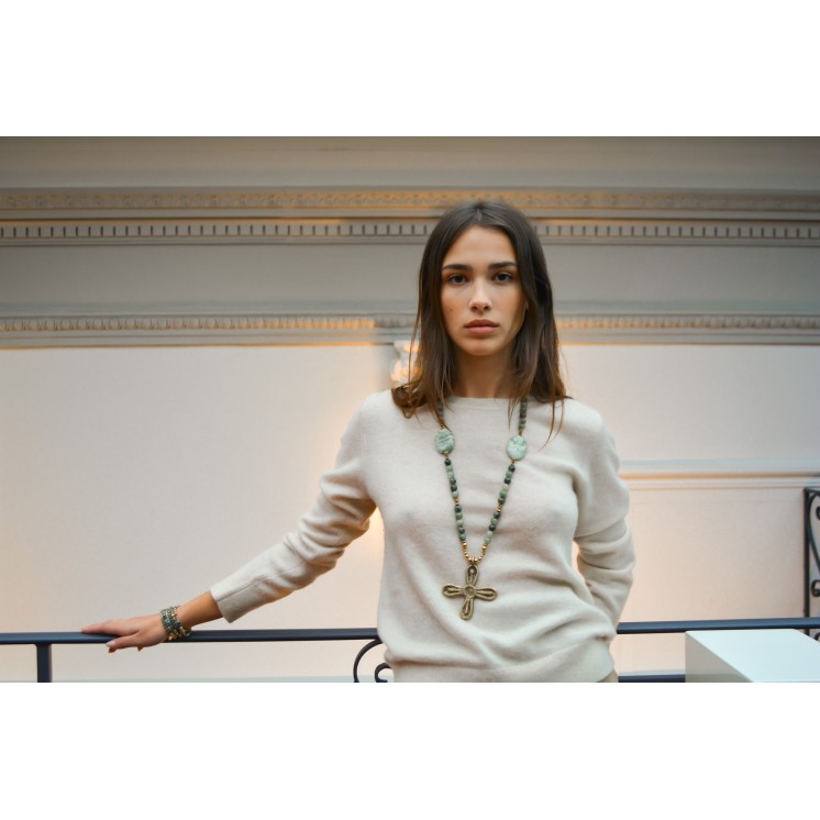 Collection Ethnique - FLEUR GM JASPE VERTE