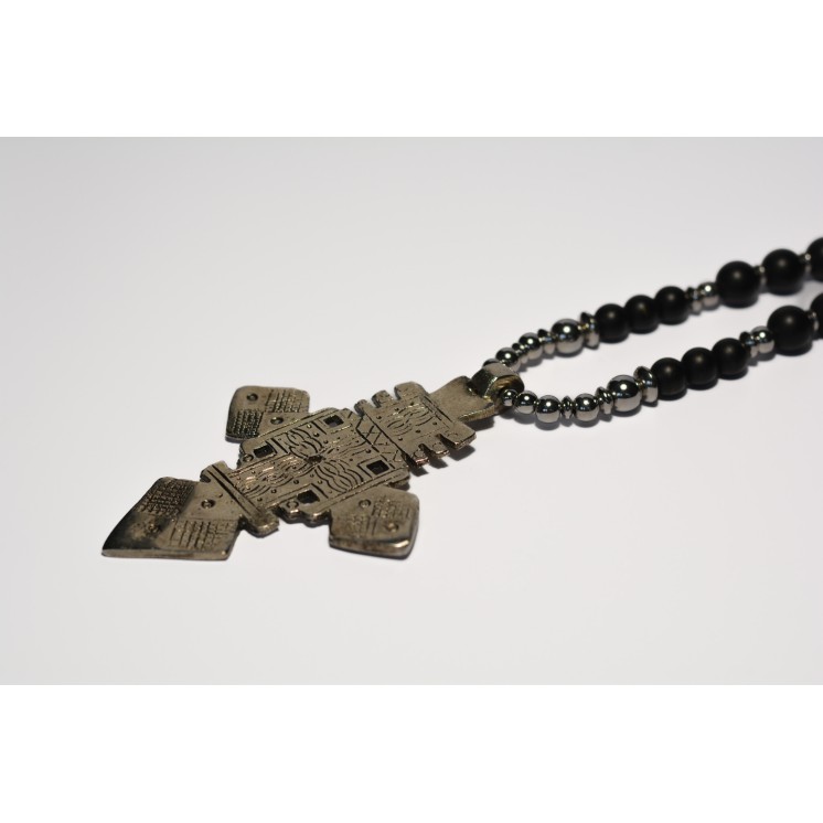 Collection Ethnique - CROIX ETHIOPIENNE ARGENT ONYX MAT