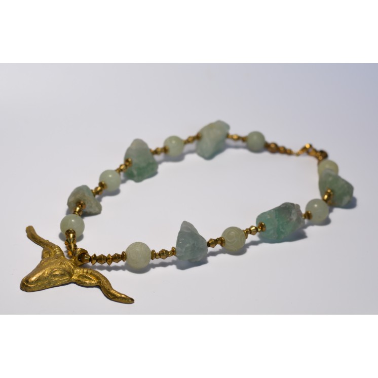 Collier ethnique- tête de buffle - Jaspe serpent