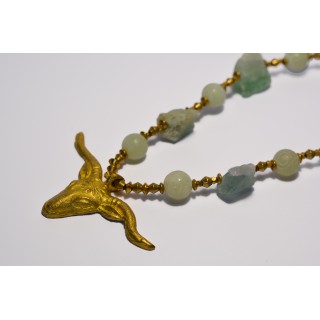 Collier ethnique- tête de buffle - Jaspe serpent
