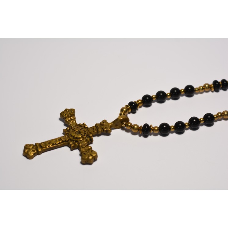 Collier ethnique- Croix - Onyx noire