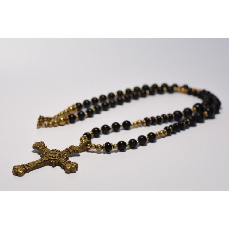 Collier ethnique- Croix - Onyx noire