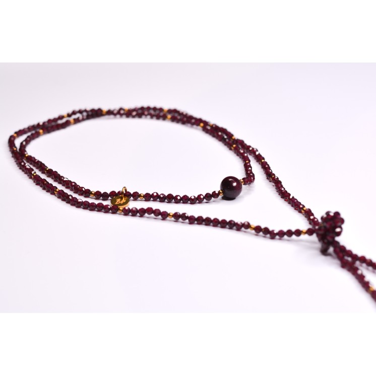 Collier LOLA Grenat à Facettes 99€ | Perles Naturelles Acier Doré 120cm