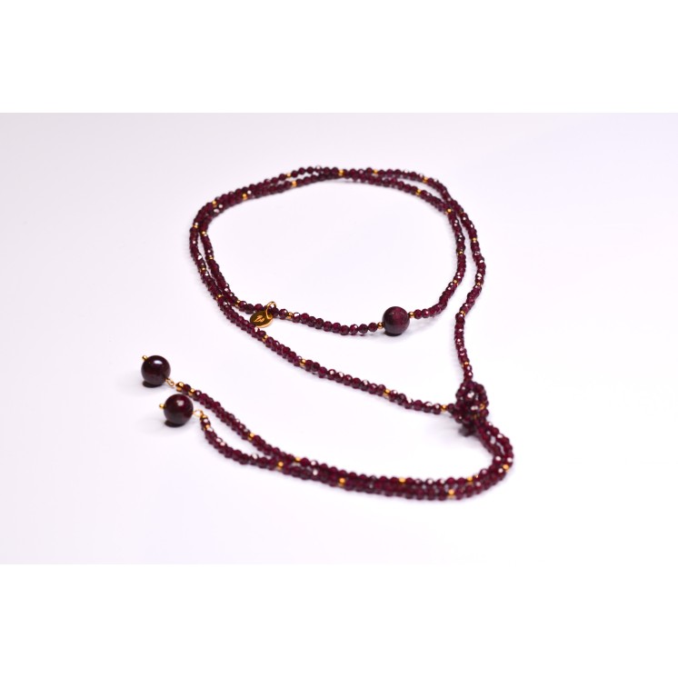 Collier LOLA Grenat à Facettes 99€ | Perles Naturelles Acier Doré 120cm