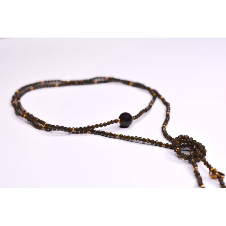 Collier LOLA Obsidienne Gold à Facettes 99€ | Perles Naturelles Acier Doré