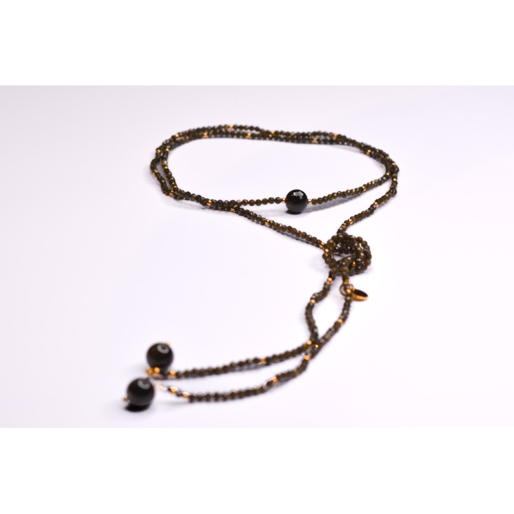 Collier LOLA Obsidienne Gold à Facettes 99€ | Perles Naturelles Acier Doré