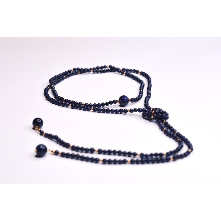 Collier LOLA Blue Sandstone 99€ | Perles Naturelles Acier Doré 120cm